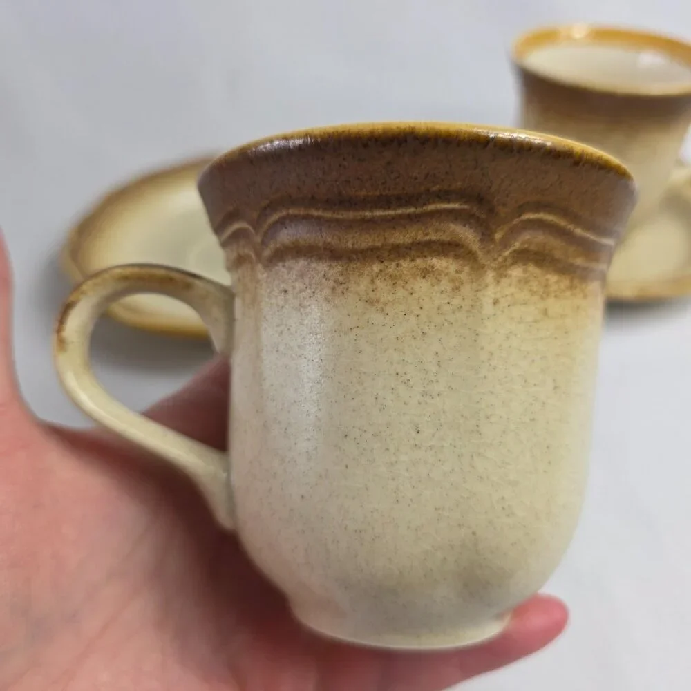 TWO Mikasa Whole Wheat Cup & Saucer Sets Beige & Brown E8000